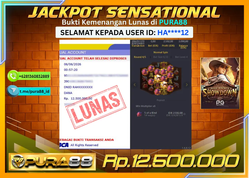 PURA88 JACKPOT WILD BOUNTY SHOWDOWN Rp 12.500.000,- LUNAS